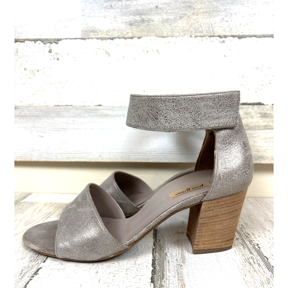 Paul Green Womens 5 Silver Leather Block Heel Open Toe Ankle Buckle Sandals